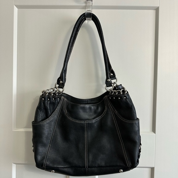 Tignanello black leather purse w/ chain detail - Picture 1 of 10